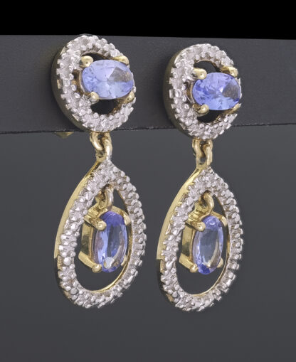 9ct Yellow Gold Tanzanite & Diamond Drop Earrings - Image 3