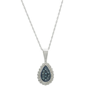9ct White Gold Blue Diamond &#038; Diamond Cluster Necklace