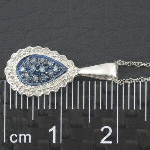 9ct White Gold Blue Diamond &#038; Diamond Cluster Necklace