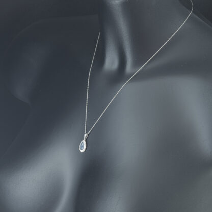 9ct White Gold Blue Diamond & Diamond Cluster Necklace - Image 3