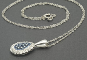 9ct White Gold Blue Diamond &#038; Diamond Cluster Necklace