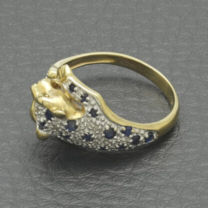 9ct Yellow Gold Sapphire & Diamond Panther Ring - Image 4