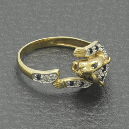 9ct Yellow Gold Sapphire & Diamond Panther Ring - Image 3