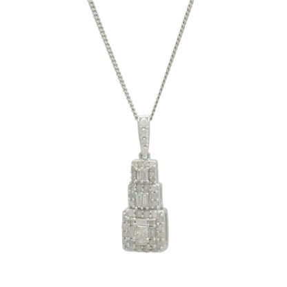 9ct White Gold 0.42ct Diamond Necklace & Pendant 16"
