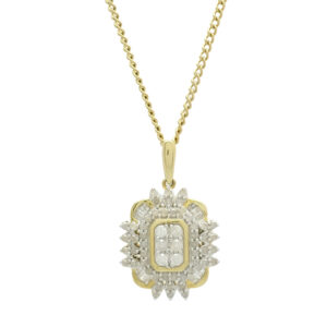 9ct Yellow Gold Fancy 0.45ct Diamond Cluster Necklace 20&#8221;