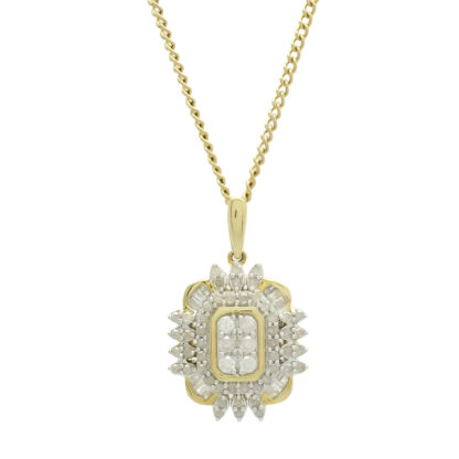 9ct Yellow Gold Fancy 0.45ct Diamond Cluster Necklace 20''