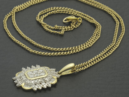 9ct Yellow Gold Fancy 0.45ct Diamond Cluster Necklace 20'' - Image 4