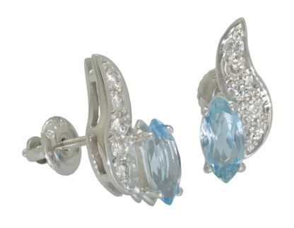 18ct White Gold Blue Topaz And 0.20ct Diamond Earrings