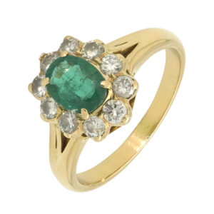 18ct Yellow Gold 0.50ct Diamond And Emerald Cluster Ring