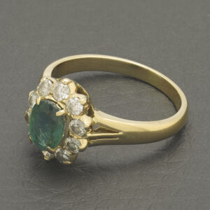 18ct Yellow Gold 0.50ct Diamond And Emerald Cluster Ring