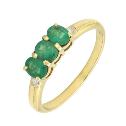 18ct Yellow Gold 0.02ct Diamond And Emerald Three Stone Ring