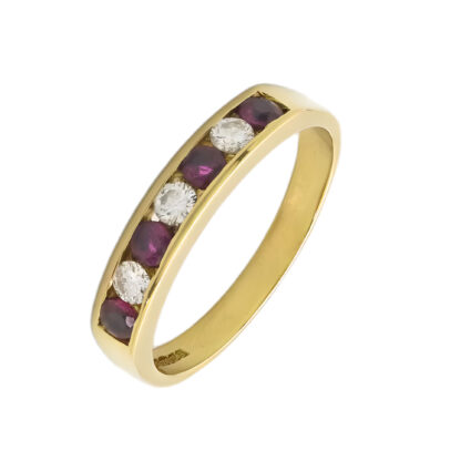 18ct Yellow Ruby & 0.15ct Diamond Half Eternity Ring