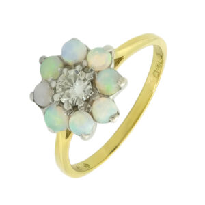 18ct Yellow Gold 0.24ct Diamond &#038; Opal Cluster Ring