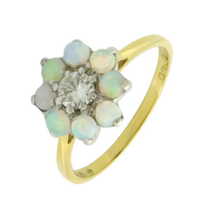 18ct Yellow Gold 0.24ct Diamond & Opal Cluster Ring