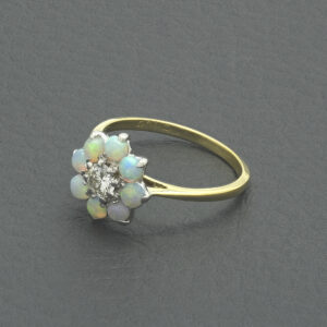 18ct Yellow Gold 0.24ct Diamond &#038; Opal Cluster Ring