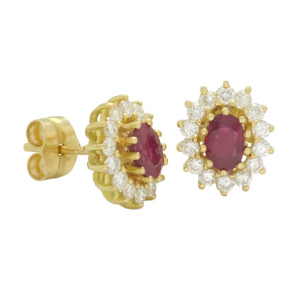 18ct Yellow Gold 0.70ct Diamond & 1.00ct Ruby Cluster Stud Earrings