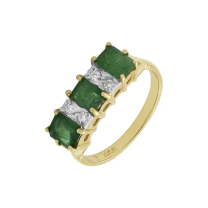 18ct Yellow Gold 0.04ct Diamond & Emerald Ring