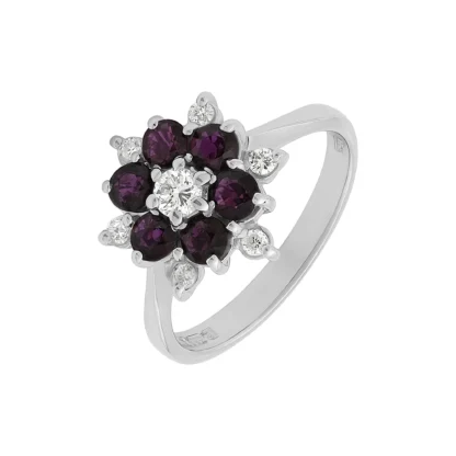 18ct White Gold 0.27ct Diamond & Ruby Cluster Ring