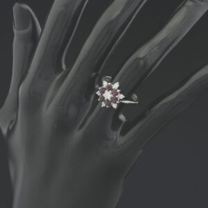 18ct White Gold 0.27ct Diamond &#038; Ruby Cluster Ring