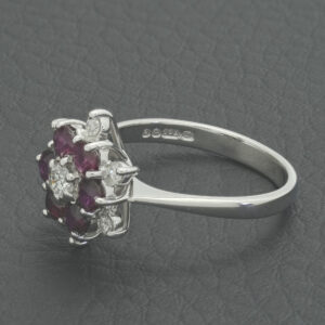 18ct White Gold 0.27ct Diamond &#038; Ruby Cluster Ring