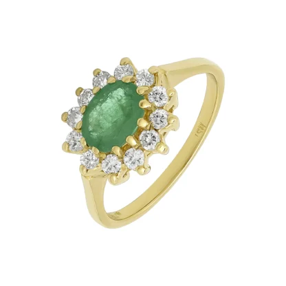18ct Yellow Gold 0.30ct Diamond & Emerald Cluster Ring