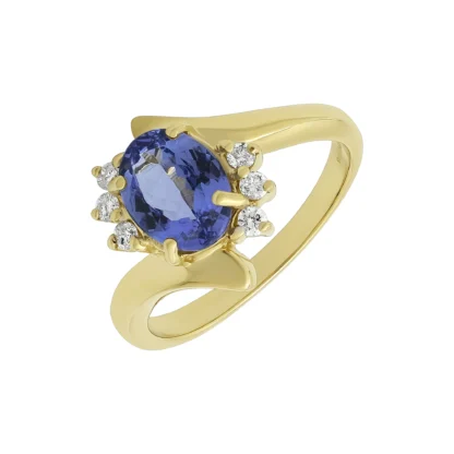 18ct Yellow Gold 0.15ct Diamond & Tanzanite Cluster Ring