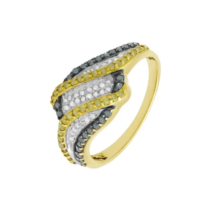 9ct Yellow Gold 0.70ct White, Yellow & Blue Diamond Dress Ring