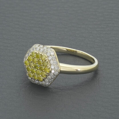10ct Yellow Gold 0.50ct Yellow And White Diamond Hexagon Ring - Image 2