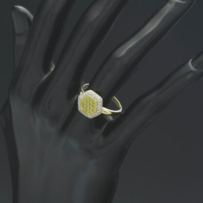10ct Yellow Gold 0.50ct Yellow And White Diamond Hexagon Ring - Image 4