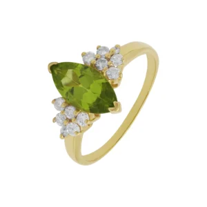 18ct Yellow Gold 1.40ct Peridot &#038; 0.30ct Diamond Marquise Ring