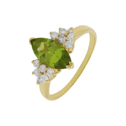 18ct Yellow Gold 1.40ct Peridot & 0.30ct Diamond Marquise Ring