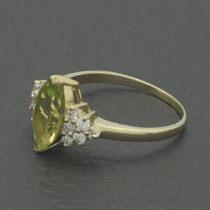 18ct Yellow Gold 1.40ct Peridot &#038; 0.30ct Diamond Marquise Ring