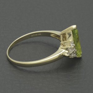 18ct Yellow Gold 1.40ct Peridot &#038; 0.30ct Diamond Marquise Ring