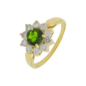 18ct Yellow Gold 0.70ct Chrome Diopside &#038; 0.60ct Diamond Cluster Ring