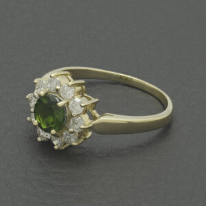 18ct Yellow Gold 0.70ct Chrome Diopside &#038; 0.60ct Diamond Cluster Ring
