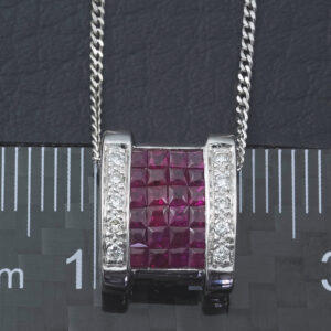 18ct White Gold 0.08ct Diamond &#038; 0.36ct Ruby Necklace 18&#8221;