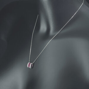 18ct White Gold 0.08ct Diamond &#038; 0.36ct Ruby Necklace 18&#8221;