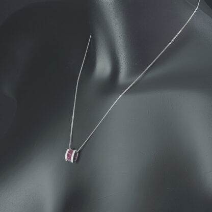 18ct White Gold 0.08ct Diamond & 0.36ct Ruby Necklace 18'' - Image 2