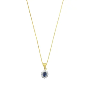 18ct Yellow Gold 0.18ct Diamond &#038; 0.33ct Tanzanite Necklace 18&#8221;