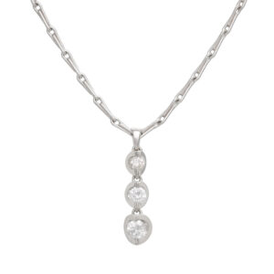 18ct White Gold 0.36ct Diamond 3 Stone Necklace 18&#8243;
