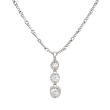 18ct White Gold 0.36ct Diamond 3 Stone Necklace 18"
