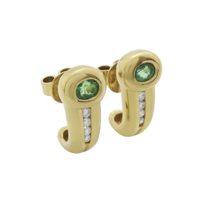 18ct Yellow Gold 0.09ct Diamond & 0.40ct Emerald Stud Earrings