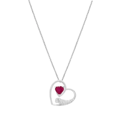 18ct White Gold 0.09ct Diamond & 0.40ct Ruby Necklace 17"