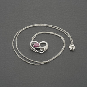 18ct White Gold 0.09ct Diamond &#038; 0.40ct Ruby Necklace 17&#8243;