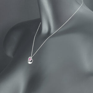 18ct White Gold 0.09ct Diamond &#038; 0.40ct Ruby Necklace 17&#8243;