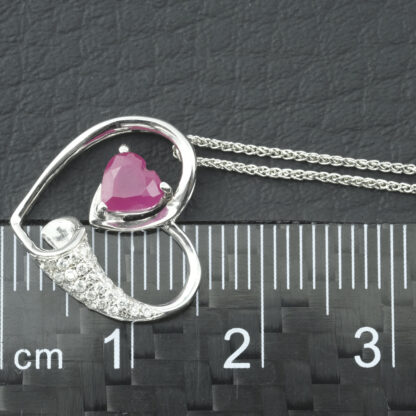 18ct White Gold 0.09ct Diamond & 0.40ct Ruby Necklace 17" - Image 2