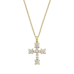 18ct Yellow Gold 1.00ct Diamond Cross Necklace 18&#8243;