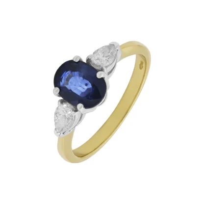 18ct Yellow Gold 0.50ct Diamond & 1.38ct Sapphire 3 Stone Ring