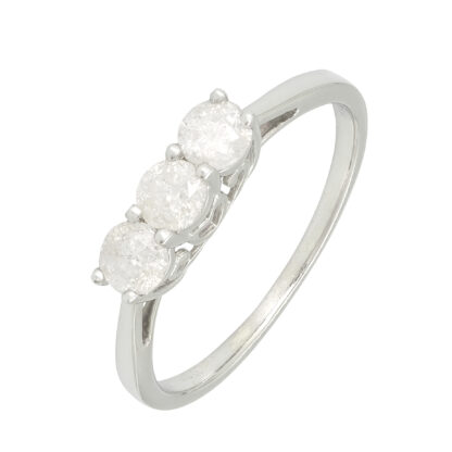 9ct White Gold 0.81ct Diamond 3 Stone Ring