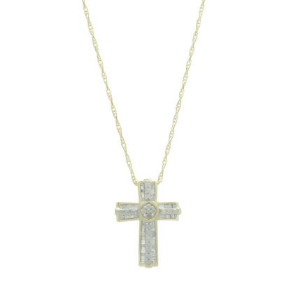 9ct Yellow Gold 0.50ct Diamond Cross Necklace 18"
